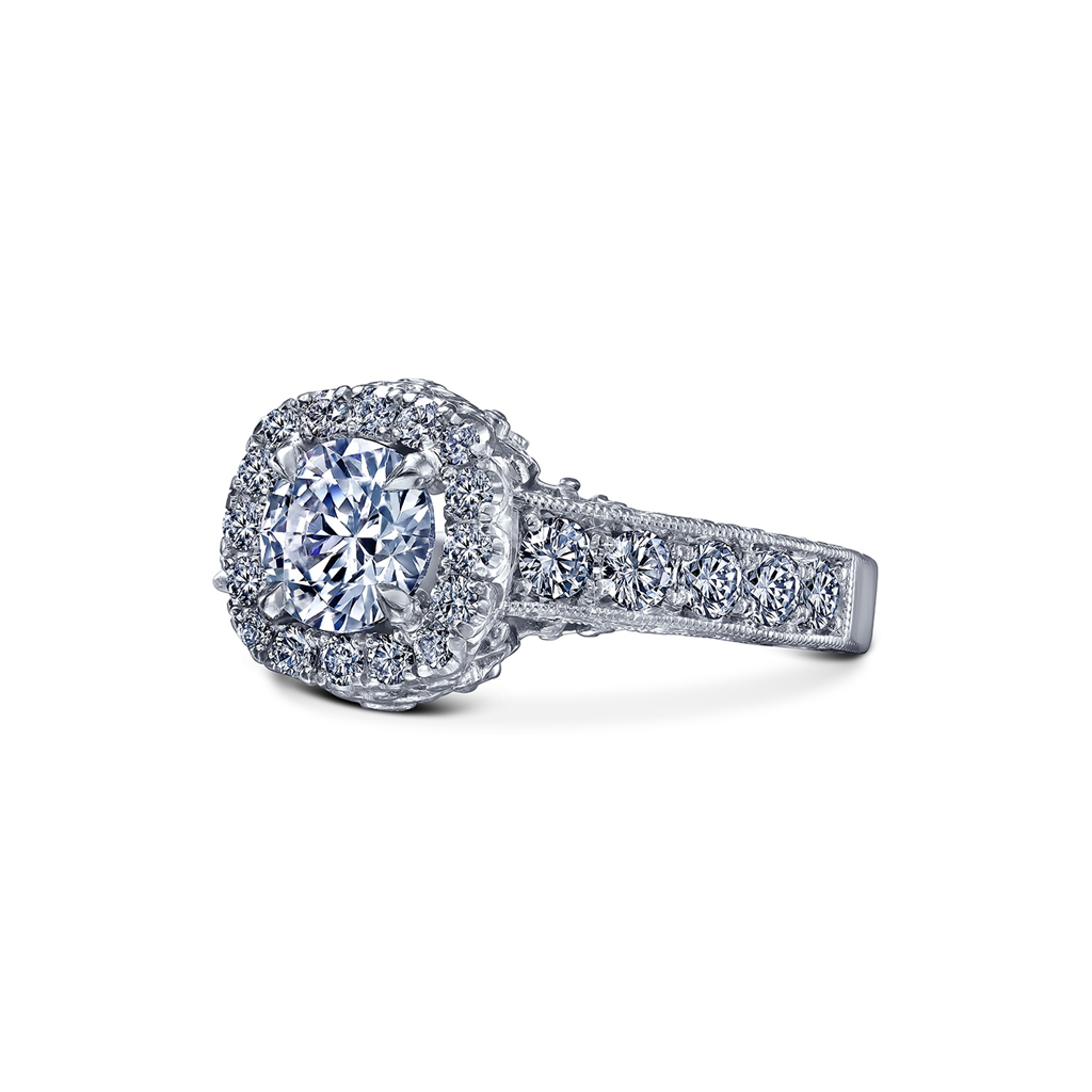 Platinum Halo Diamond Semi-Mount Engagement Ring – 0.98ctw.