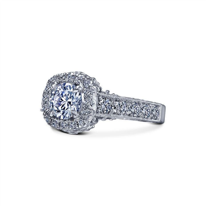 Platinum Halo Diamond Semi-Mount Engagement Ring – 0.98ctw.