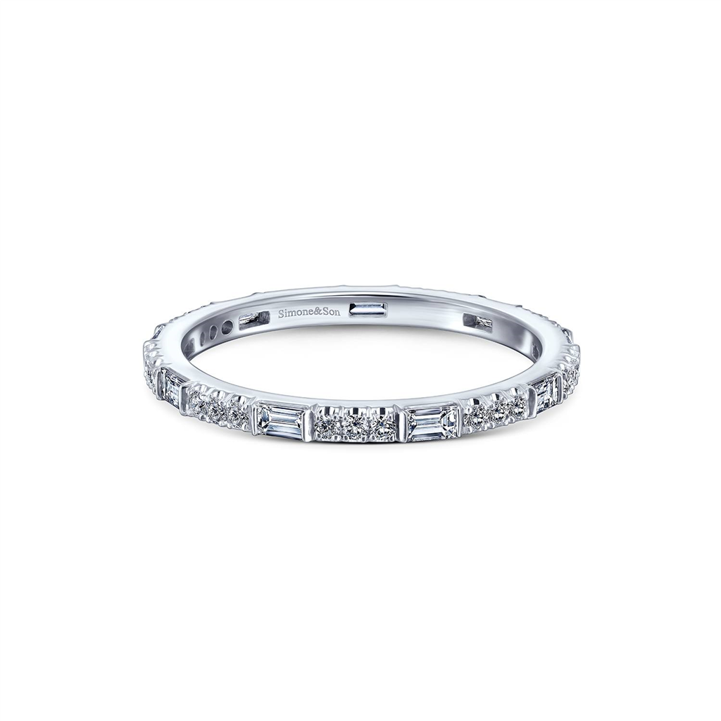 14K White Gold Diamond Baguette & Round Eternity Band - 0.57ctw.