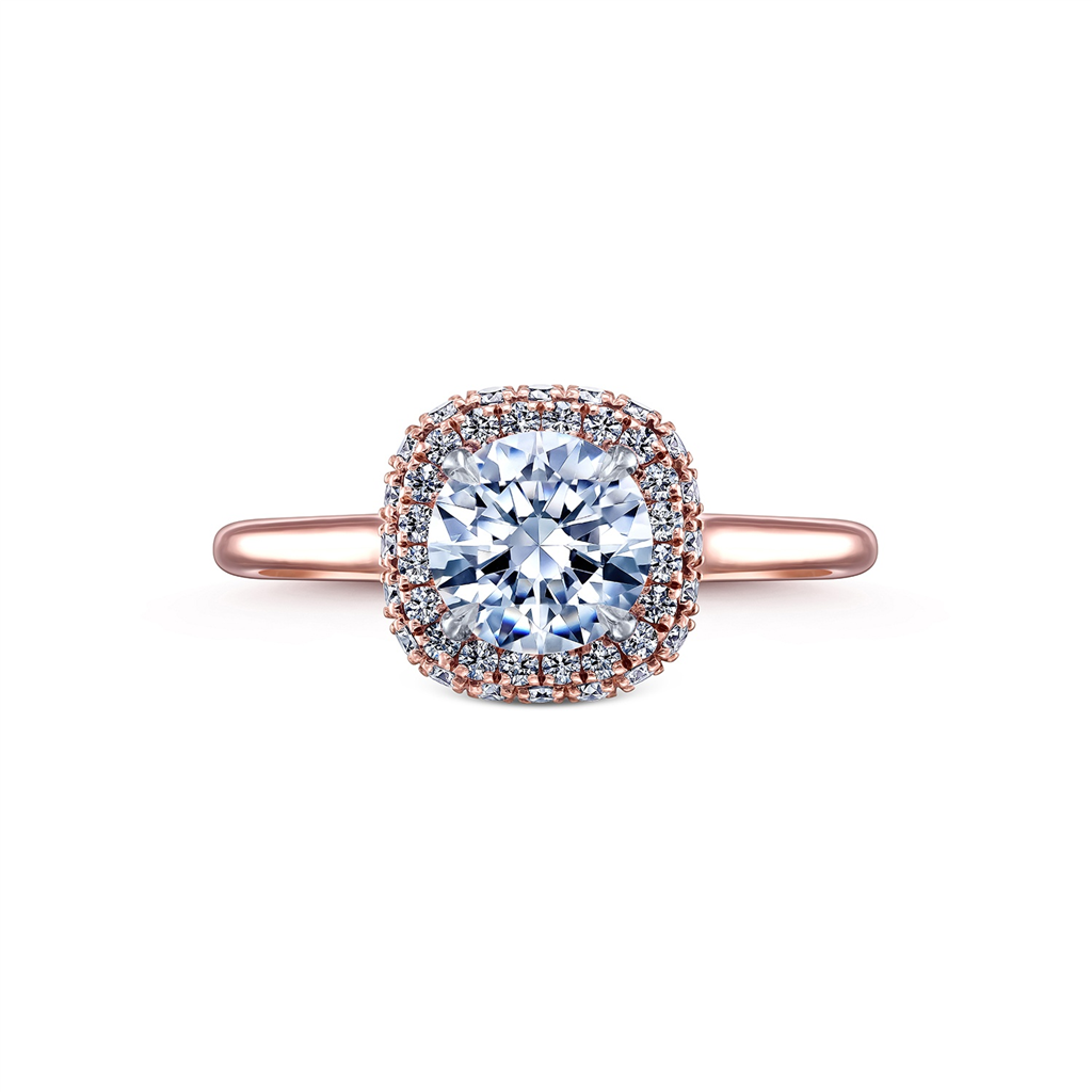 14K Rose Gold Cushion Natural Diamond Halo Semi-Mount Engagement Ring – 0.32ctw.