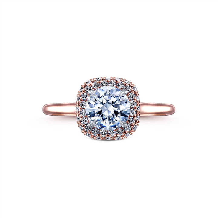 14K Rose Gold Cushion Natural Diamond Halo Semi-Mount Engagement Ring – 0.32ctw.