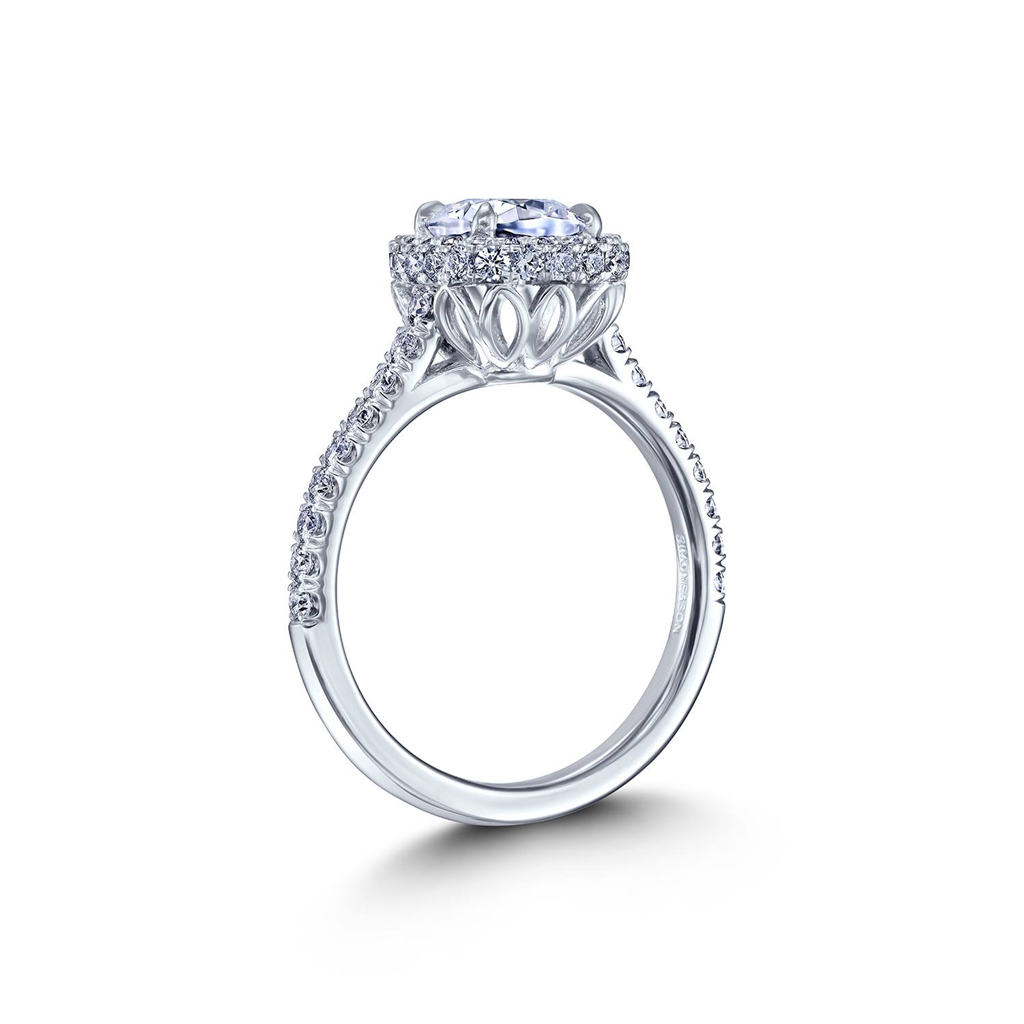 18K White Gold Halo Semi-Mount Engagement Ring - 0.70ctw.