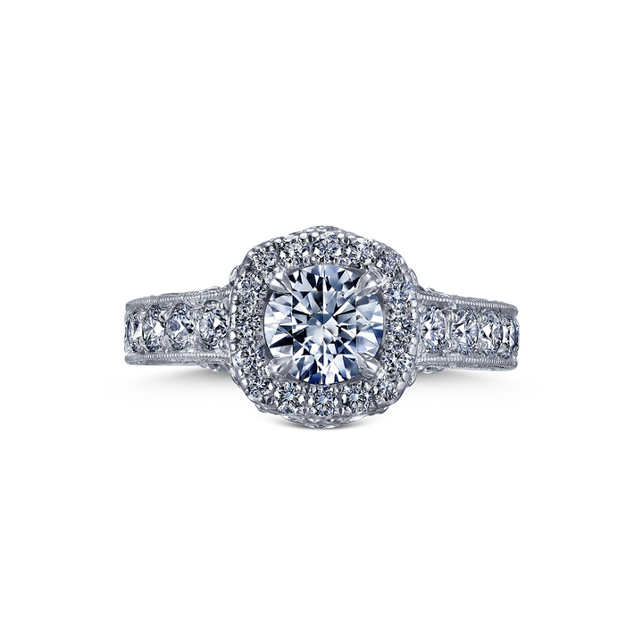 Platinum Halo Diamond Semi-Mount Engagement Ring – 0.98ctw.