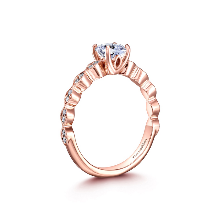 14K Rose Gold Marquise Motif Diamond Semi-Mount Engagemernt Ring - 0.16ctw.