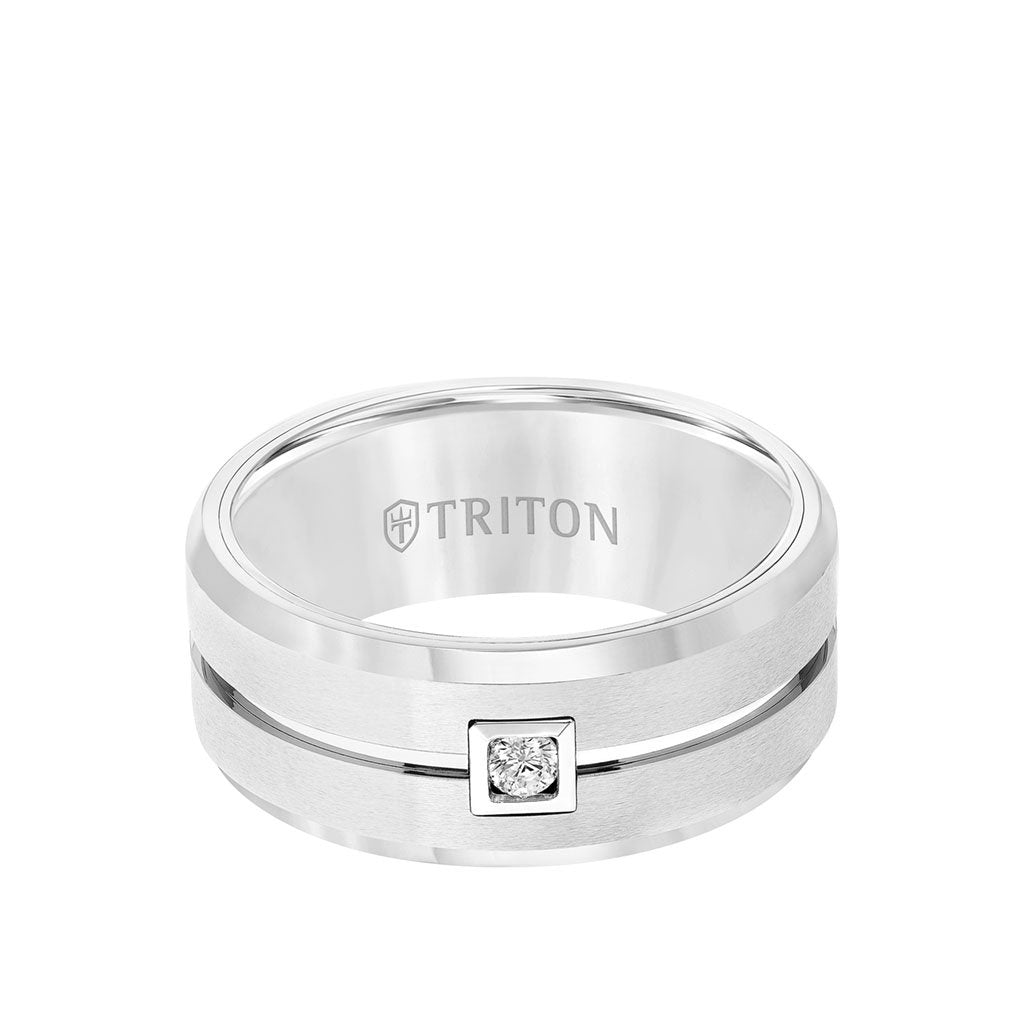 Triton Tungsten White 9mm Wide Men's Wedding Band