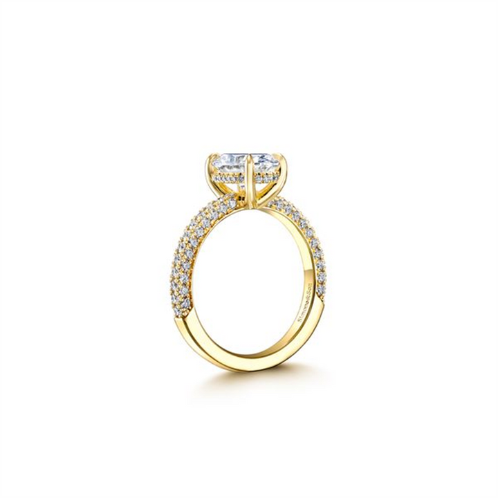 18K Yellow Gold Three Row Pave Semi-Mount Engagement Ring 0.78ctw.