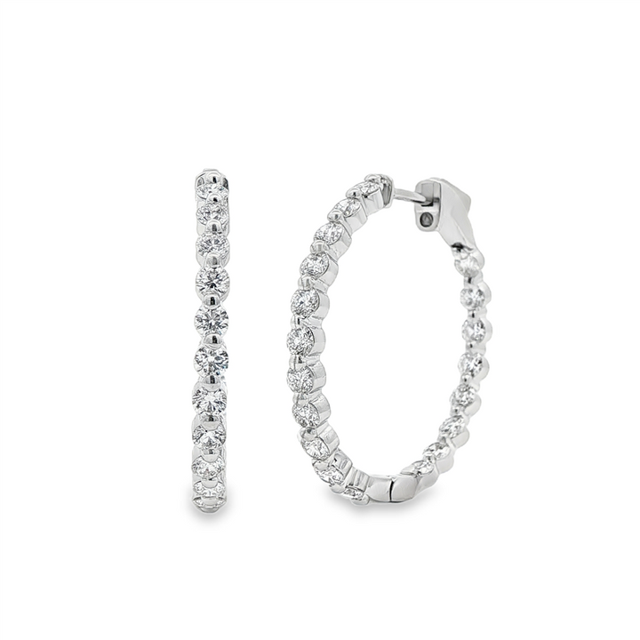 18K White Gold Natural Diamond Hoop Earrings – 2.16ctw, Hearts & Arrows, 26.5 x 27.2mm, 6.4g