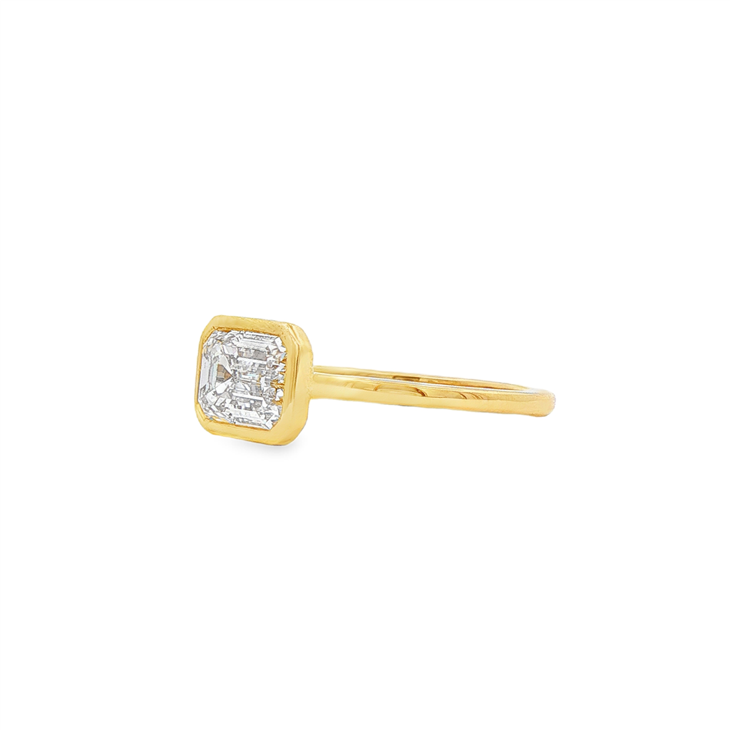 14K Yellow Gold 2.05ct Lab Grown Emerald Cut Diamond Bezel Engagement Ring