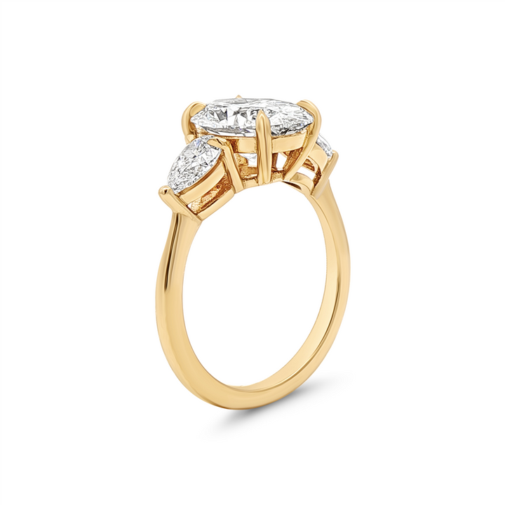 14K Yellow Gold Pear Shape Three-Stone Lab Grown Diamond Semi-Mount Engagement Ring