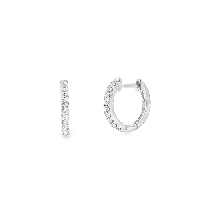 14K White Gold Natural Diamond Huggie Earrings – 12 × 1.8mm, approx. 0.24 CTW, 1.41g