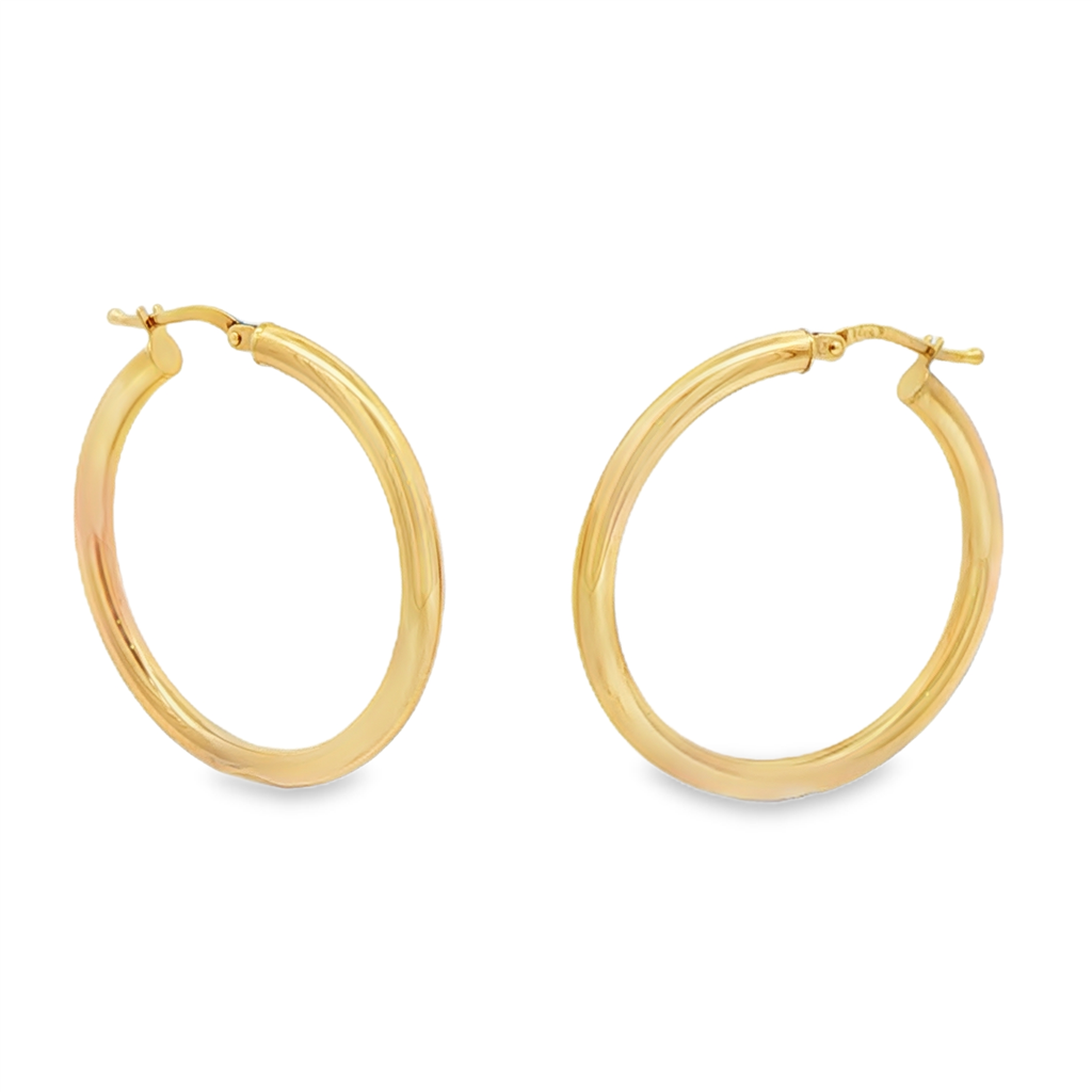 14K Yellow Gold Hollow Hoop Earrings – 3 × 25mm, 2.5g