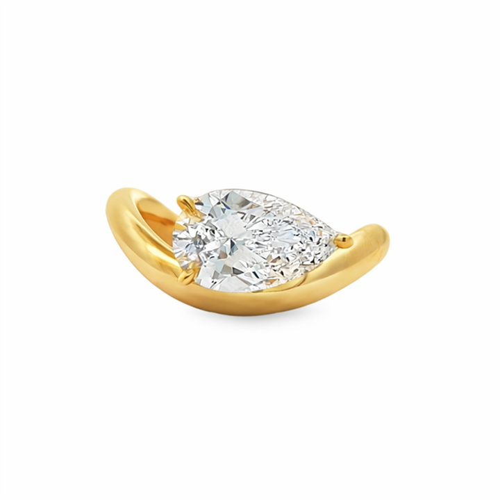 14K Yellow Gold Curve Engagement Ring with IGI-Certified Lab-Grown Pear Shape Diamond – 2.05ct