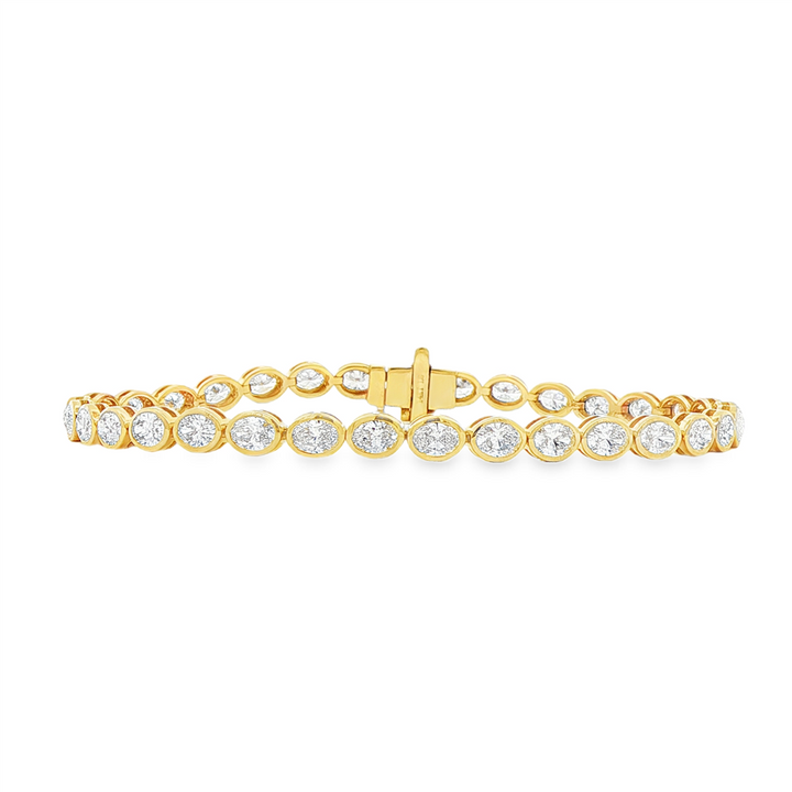 14K Yellow Gold Lab-Grown Oval Diamond Bezel-Set Tennis Bracelet – approx. 5.60 CTW, 8.8g