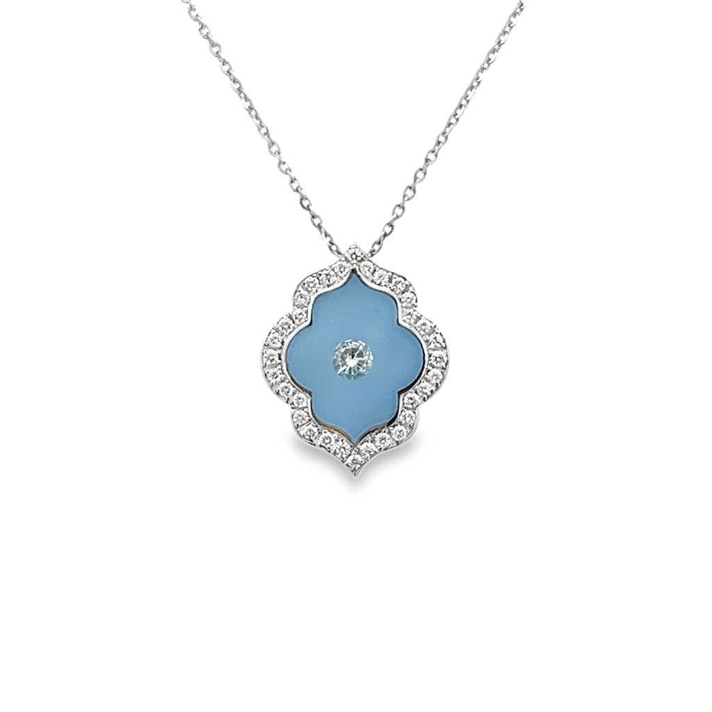 18K White Gold Crystal Flower Blue Pendant – 0.32ctw.