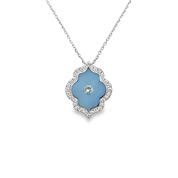 18K White Gold Crystal Flower Blue Pendant – 0.32ctw.