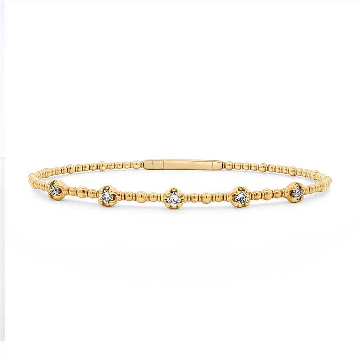 14K Yellow Gold 5-Stone Flexi Natural Diamond Bangle – 0.35ctw, 5.1g