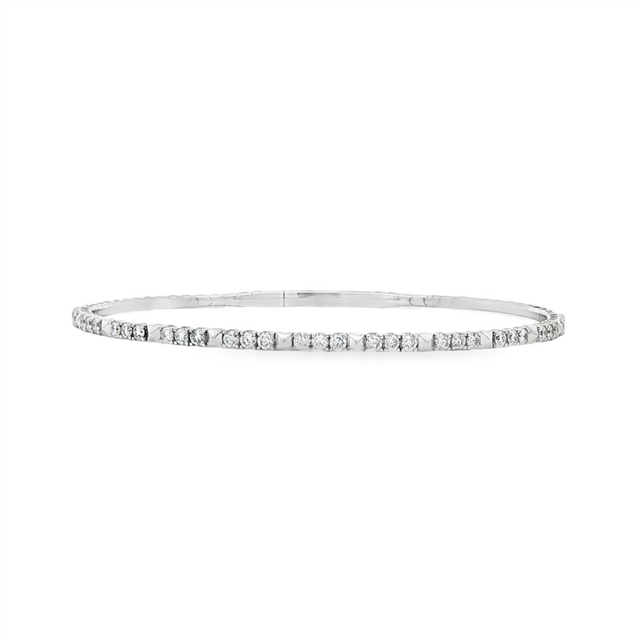 14K White Gold Studded Flexi Natural Diamond Bangle – 0.85ctw, 5.3g