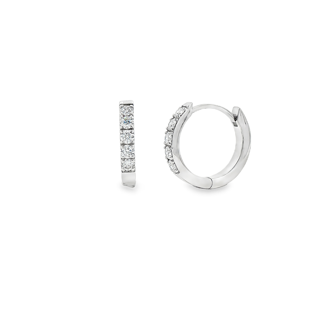 14K White Gold Natural Diamond Hoop Earrings – 12.7 x 2.2mm, 0.30ctw, 2.6g