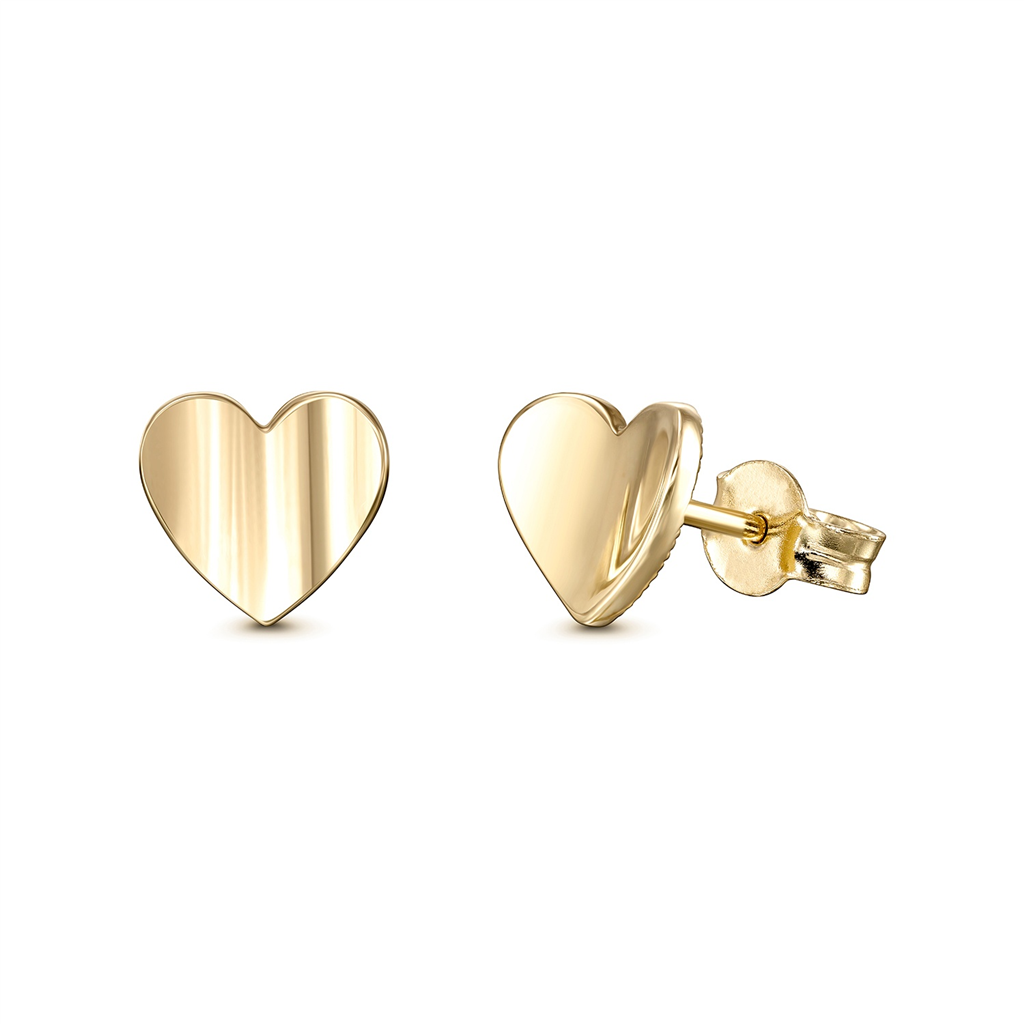 14K Yellow Gold Heart Studs