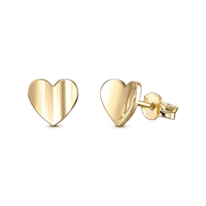 14K Yellow Gold Heart Studs