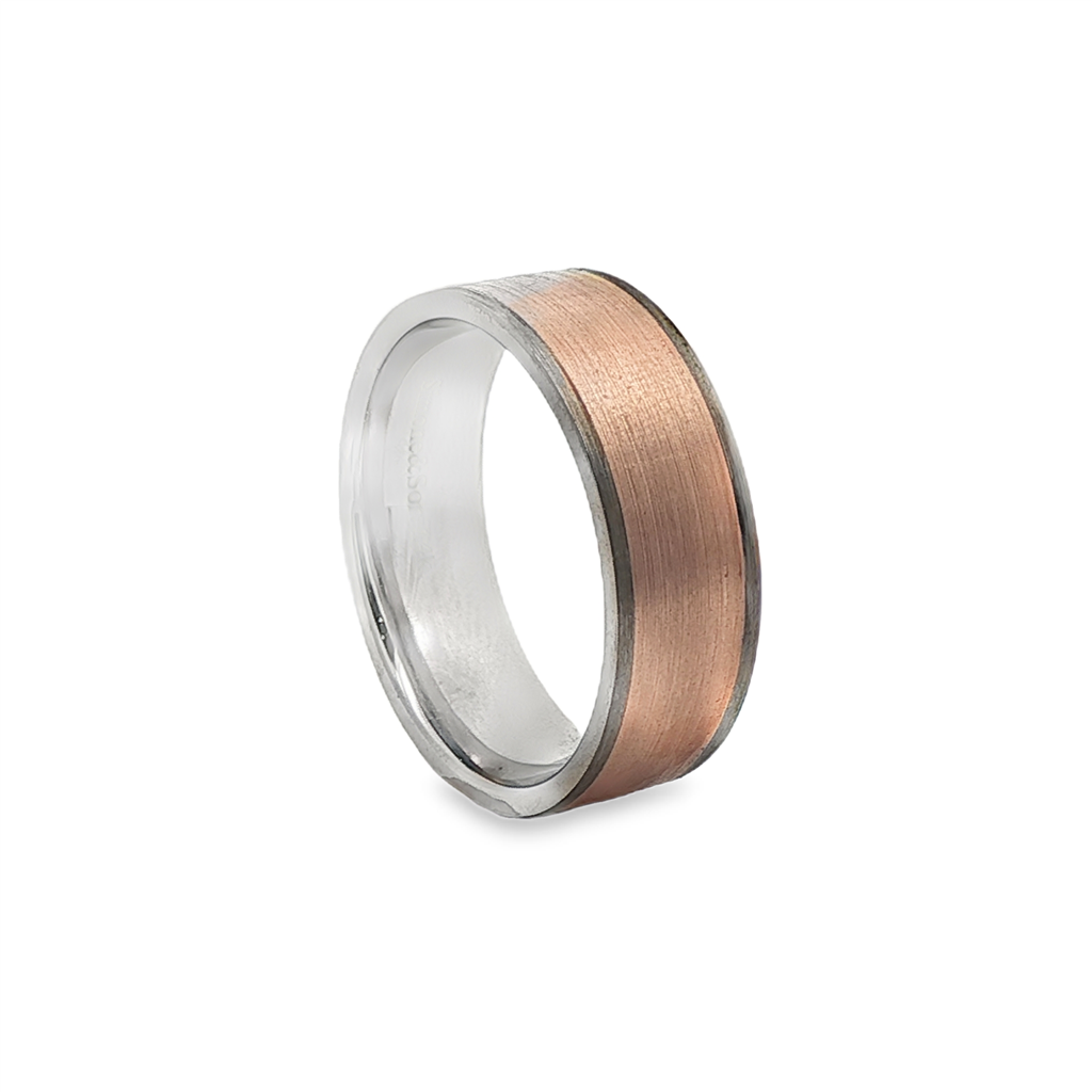 14K Rose & Grey Gold Flat Brushed Band – 6.5mm