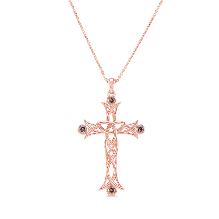 14K Rose Gold Brown Diamond Cross 0.62ctw.