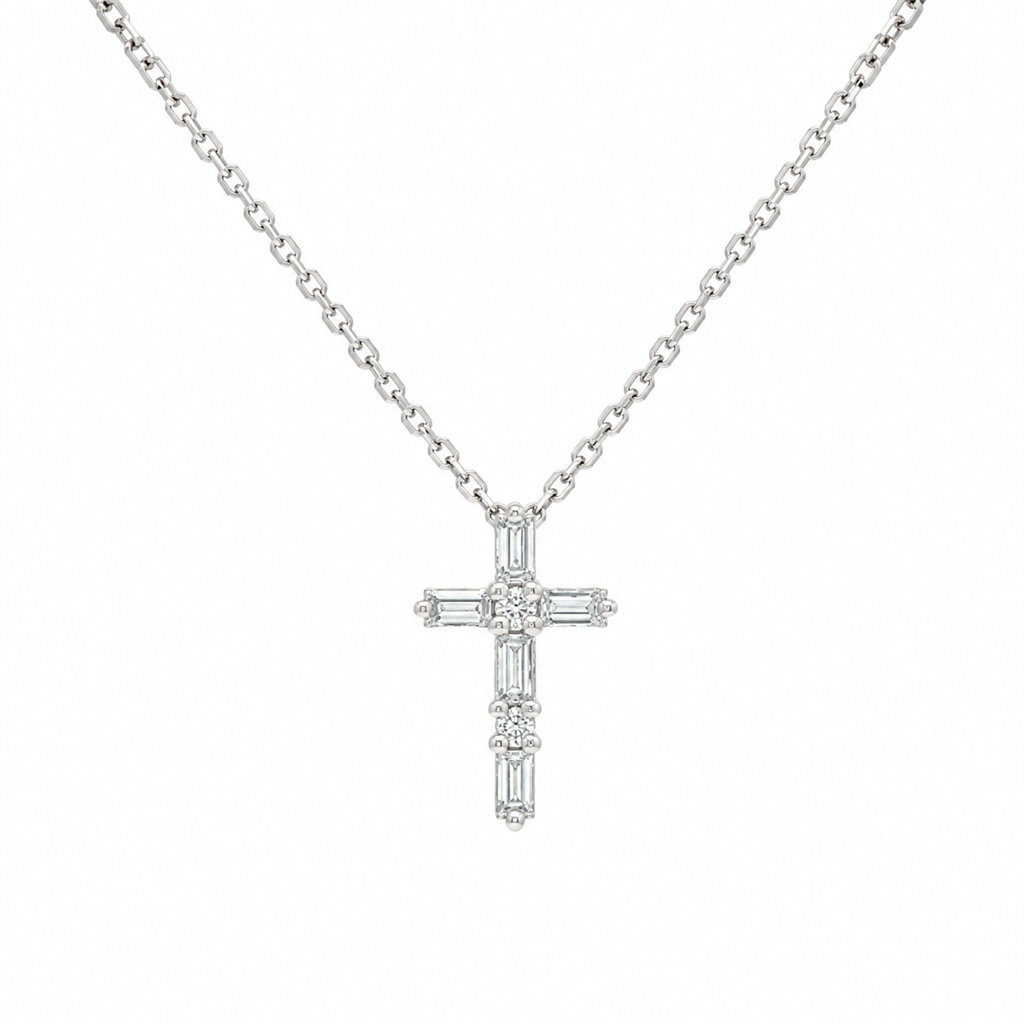14K White Gold 0.17ctw Natural Diamond Cross Necklace