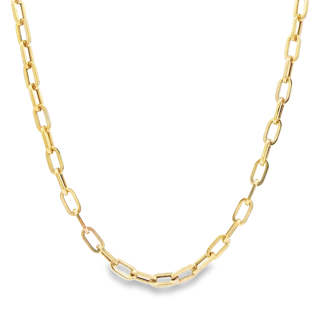 14K Yellow Gold Hollow Paperclip Chain – 3 × 6mm, 16"