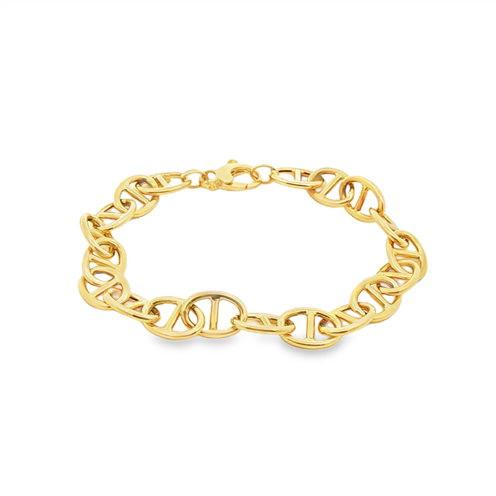 14K Yellow Gold Fancy Link Hollow Bracelet – 8mm, 7.5", 6.9g