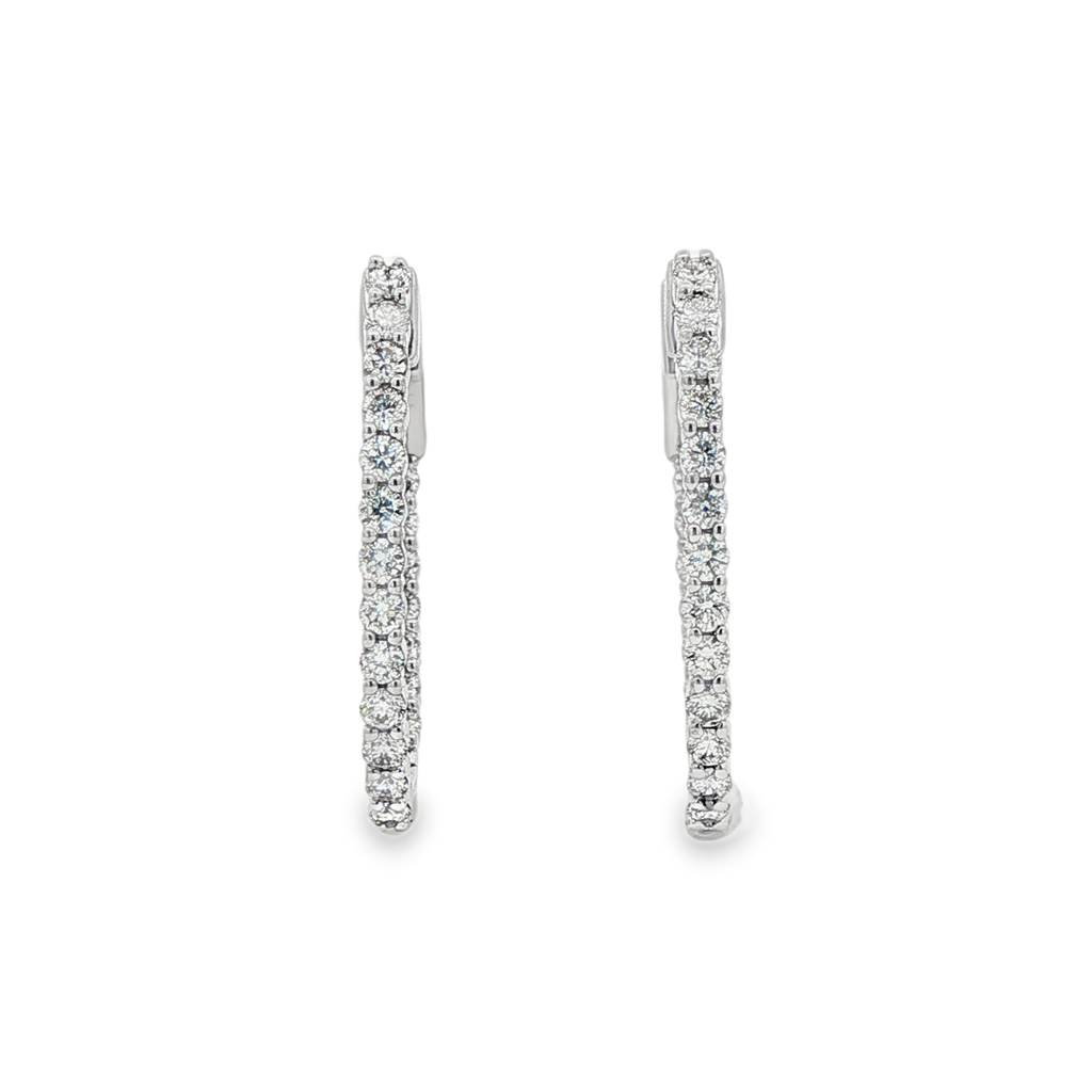 14K White Gold 24x1.9mm Oval Natural Diamond Hoop Earrings – 0.99ctw