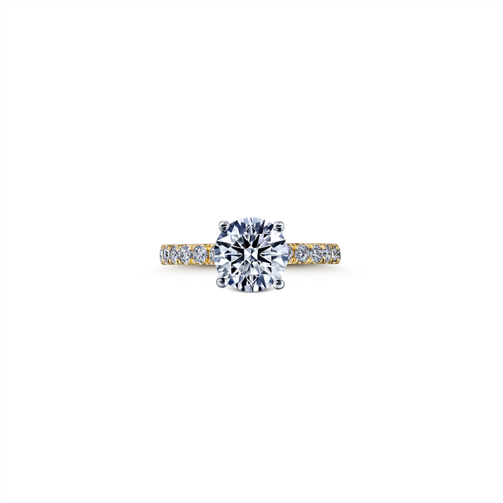 14K Yellow Gold & Platinum Engagement Ring Semi-Mount 2.2mm Width with Micro Pave Set Lab-Grown Diamonds on Hidden Halo and Shank