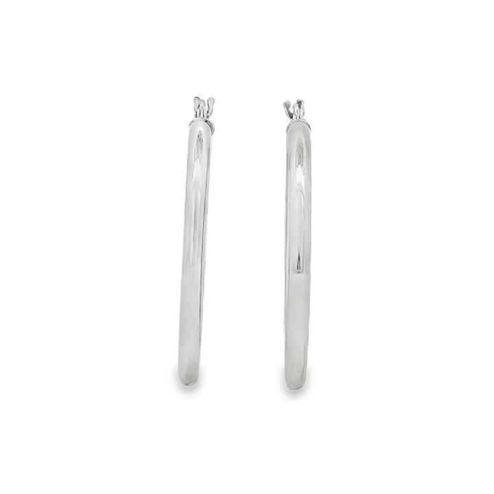 14K White Gold Medium Hoop Earrings – 31x3mm, 2.8g