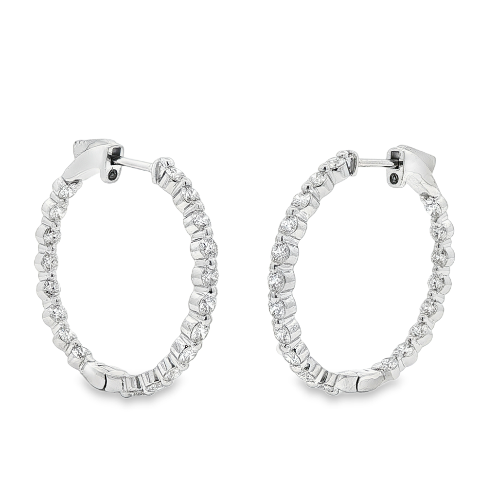 18K White Gold Natural Diamond Hoop Earrings – 2.16ctw, Hearts & Arrows, 26.5 x 27.2mm, 6.4g