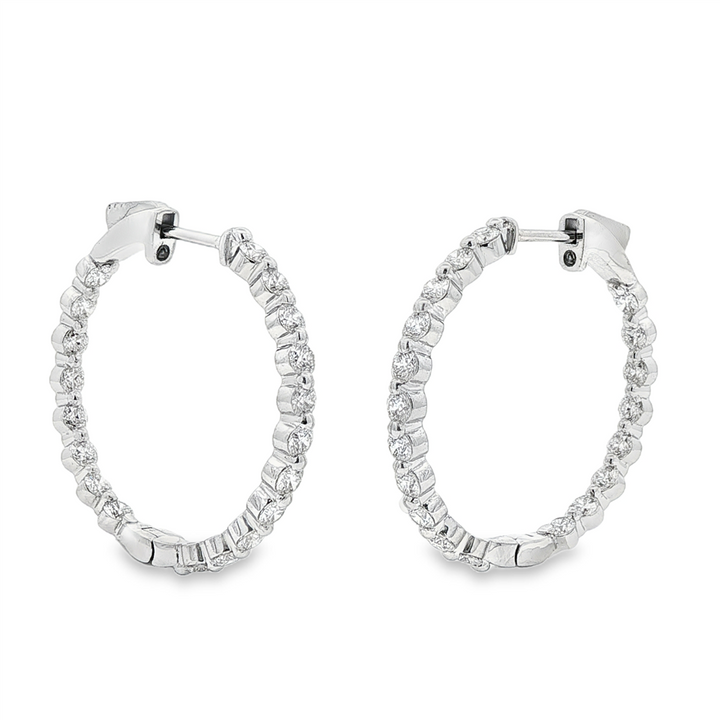 18K White Gold Natural Diamond Hoop Earrings – 2.16ctw, Hearts & Arrows, 26.5 x 27.2mm, 6.4g