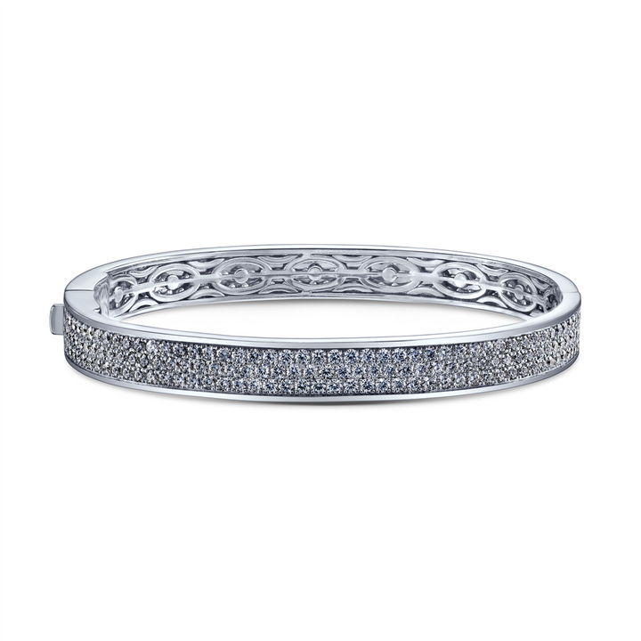 18K White Gold Signature Diamond Bangle Bracelet 5.86ctw.