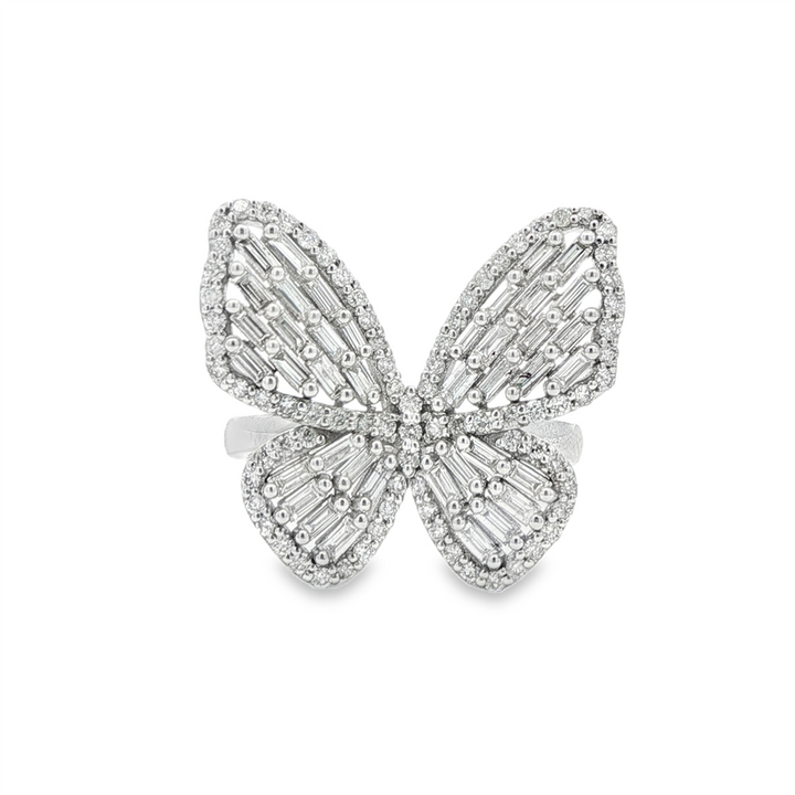 14K White Gold Natural Diamond Butterfly Ring – 1.28ctw.