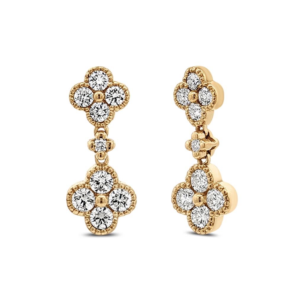 14K Yellow Gold Natural Diamond Flower Dangle Earrings – 0.85 CTW