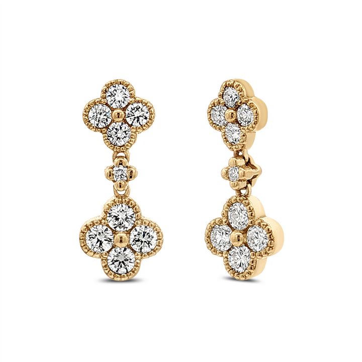14K Yellow Gold Natural Diamond Flower Dangle Earrings – 0.85 CTW