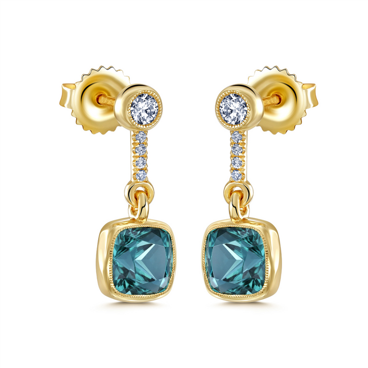 18K Yellow Gold Afghan Tourmaline & Diamond Earrings