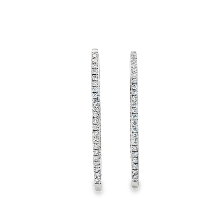 14K White Gold 38x1.9mm Diamond Marquise-Shaped Hoop Earrings – 1.08ctw.