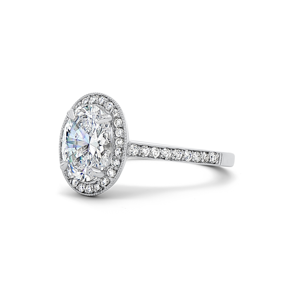 14K White Gold Oval Halo Natural Diamond Semi-Mount Engagement Ring