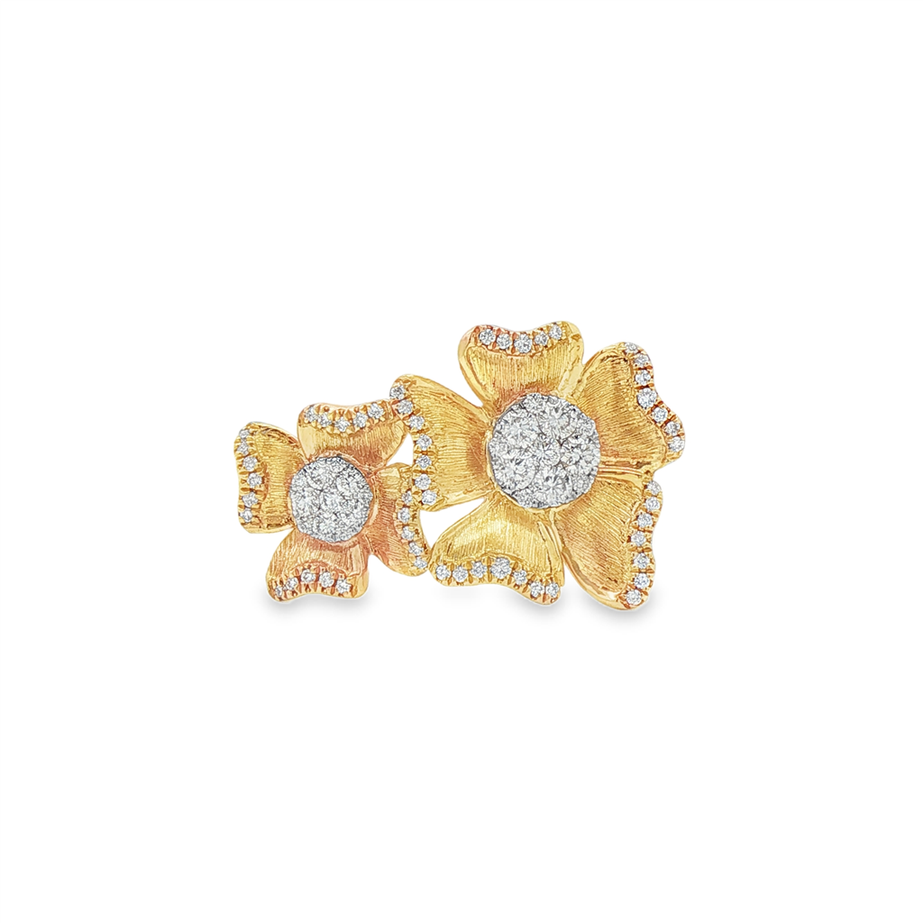 18KY Double Flower Diamond Ring – 0.49ctw Natural Diamonds (Size 6.75)