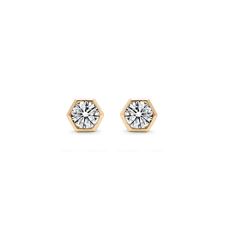 14K Yellow Gold Hexagon Lab-Grown Diamond Stud Earrings – 0.60ctw