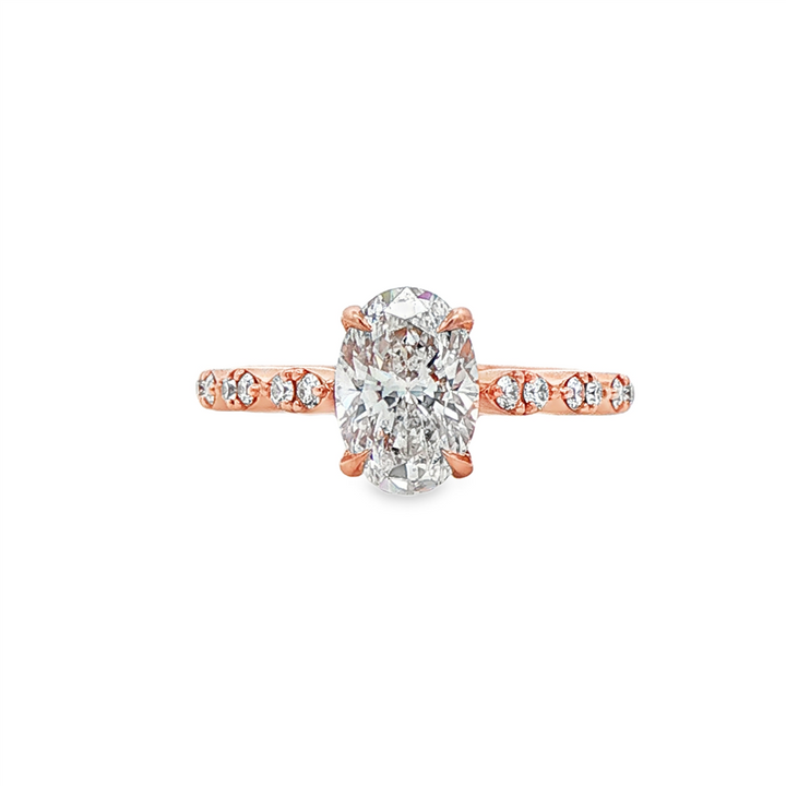 14K Rose Gold Oval Diamond Engagement Ring – 1.30ct F-SI1 GIA Center – 1.44 ctw.