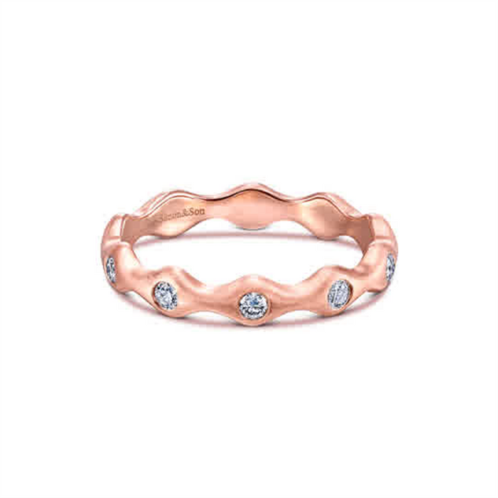 14K Rose Gold Wavy Wedding Band 0.22ctw.