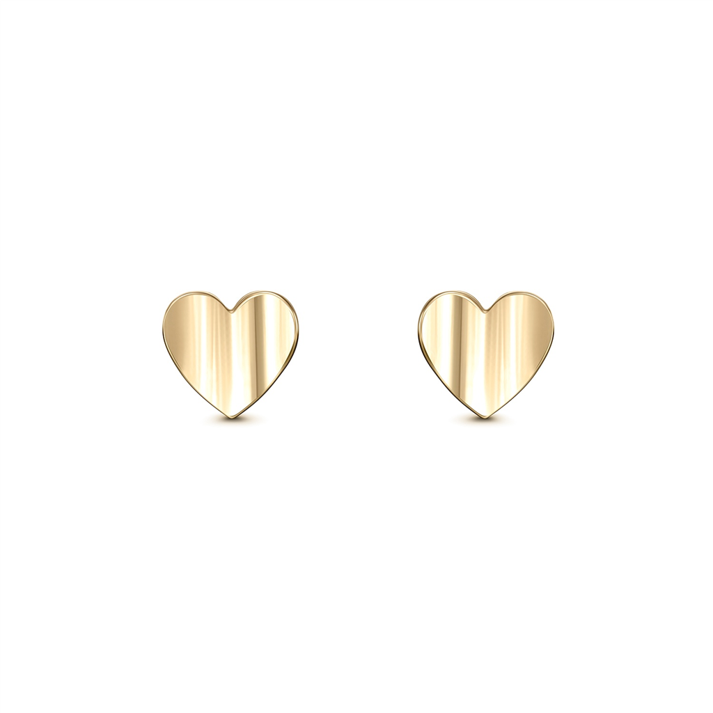 14K Yellow Gold Heart Studs