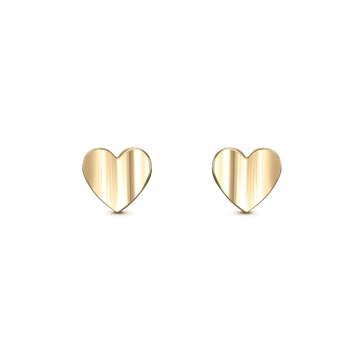 14K Yellow Gold Heart Studs