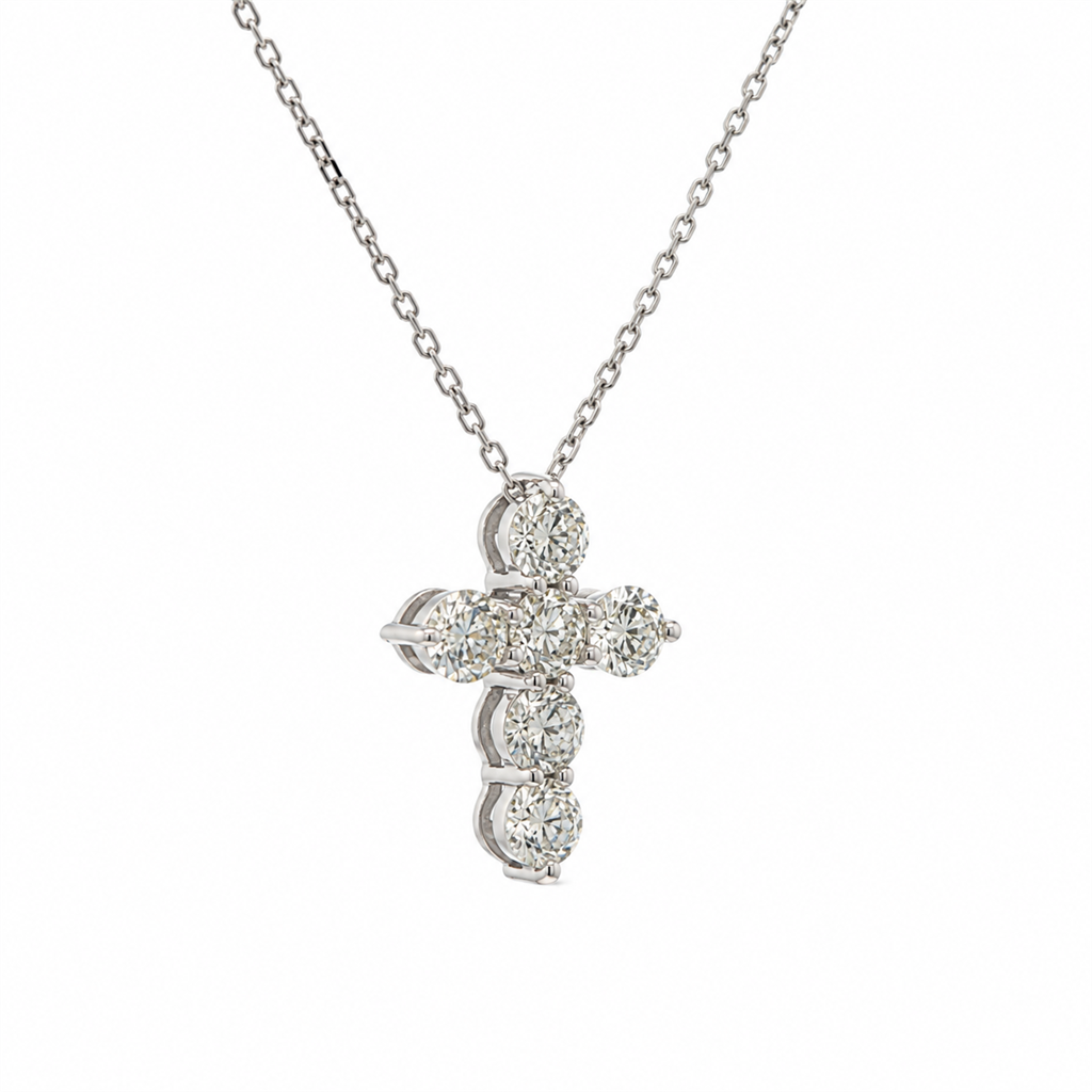14K White Gold Natural Diamond Bubble Cross Pendant – 0.92ctw