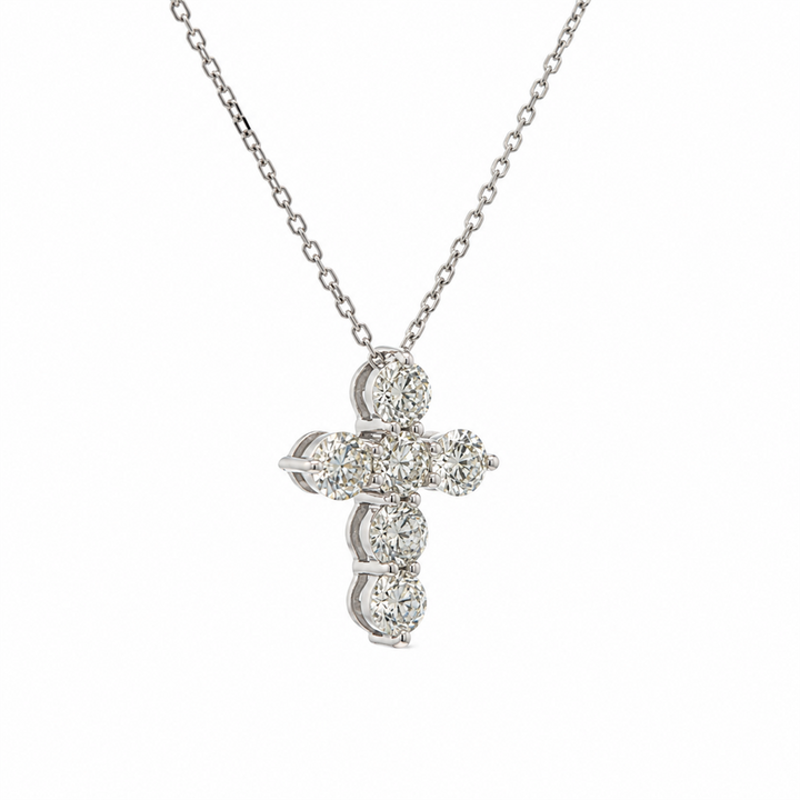 14K White Gold Natural Diamond Bubble Cross Pendant – 0.92ctw