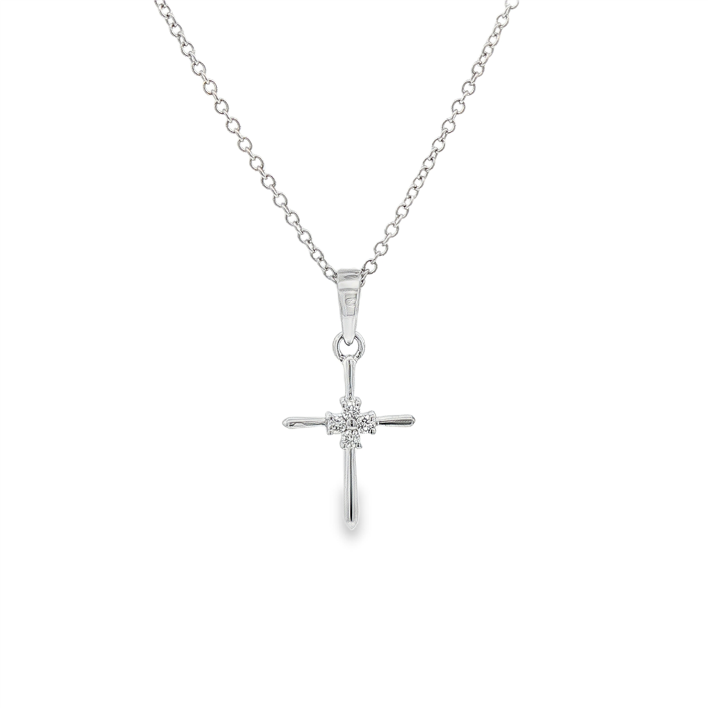 14K White Gold Natural Diamond Cross Pendant – 18 x 9.5mm, 0.04ctw, 0.43g